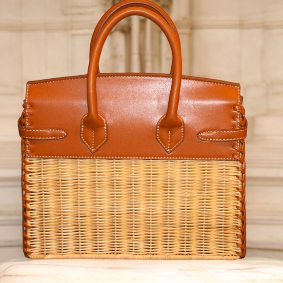Wicker and Vegan Leather Picnic-Style Handbag - NWOT - Picture 5 of 8